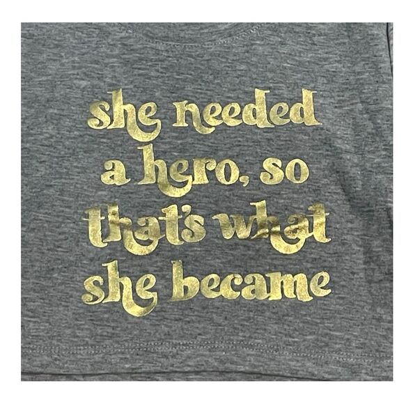 Mia Joy Joyfolie Hero Graphic Tee Heather Gray Short Sleeve Crewneck 2 - Picture 3 of 9